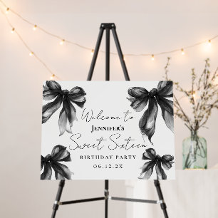 Welcome Black Bow Coquette Script Sweet 16 Foam Board