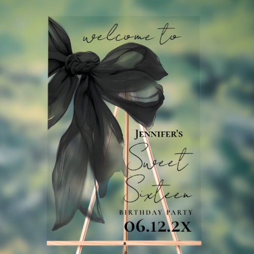 Welcome Black Bow Coquette Script Sweet 16 Party