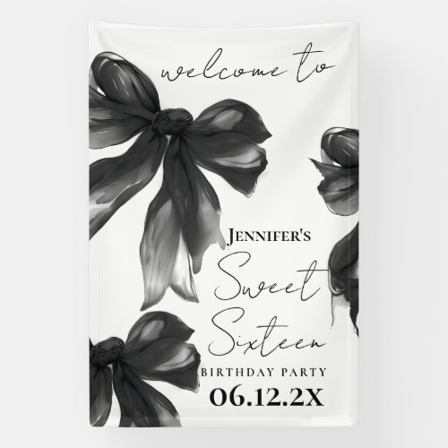 Welcome Black Bow Coquette Script Sweet 16 Party
