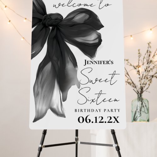 Welcome Black Bow Coquette Script Sweet 16 Party