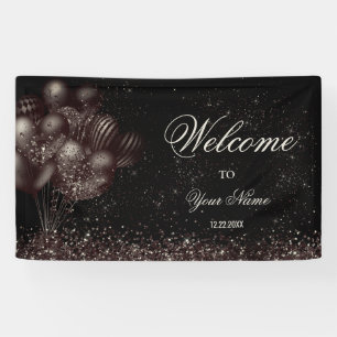 Welcome Black Glitter Balloons Sparkle Party Banner