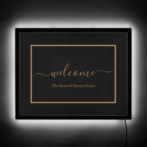Welcome black gold family name LED sign