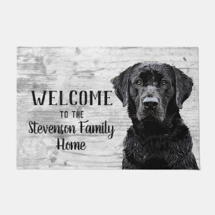 Funny Black Lab Dog Family Name Welcome Mat