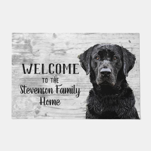 Welcome Black Lab Dog Animal Family Name Home Doormat