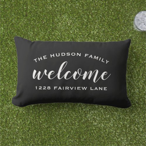 Welcome Black Personalized Family Name Address Lumbar Pillow