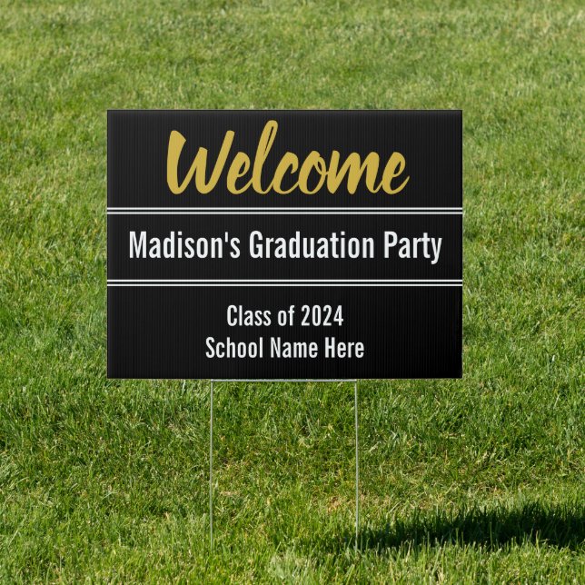 Welcome Black White and Gold Graduation Party Sign (Insitu)