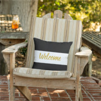 Welcome Black White and Gold Script Stripes