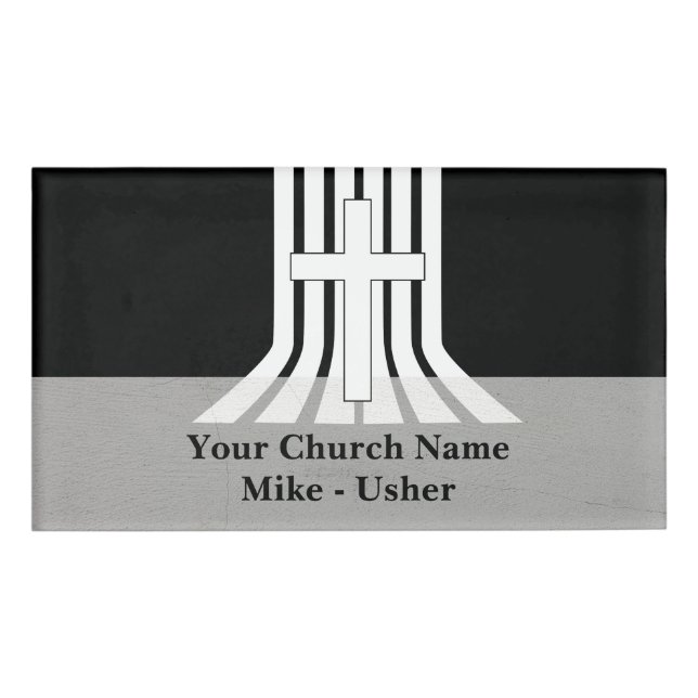 Welcome Black White Christian Church Usher Name Tag (Front)