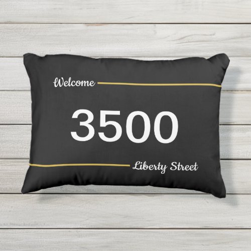 Welcome Black White Gold Home Address House Number Outdoor Pillow