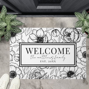Welcome Black White Name Doormat