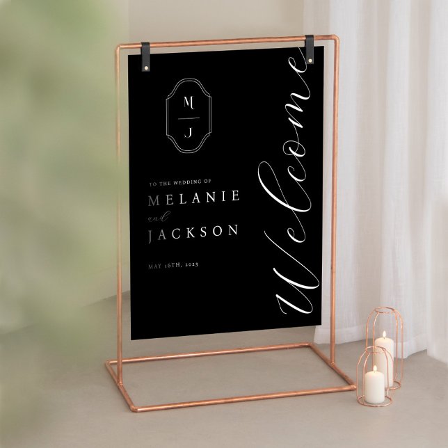 Welcome Black & White Personalized Monogram Crest Foam Board (Creator Uploaded)