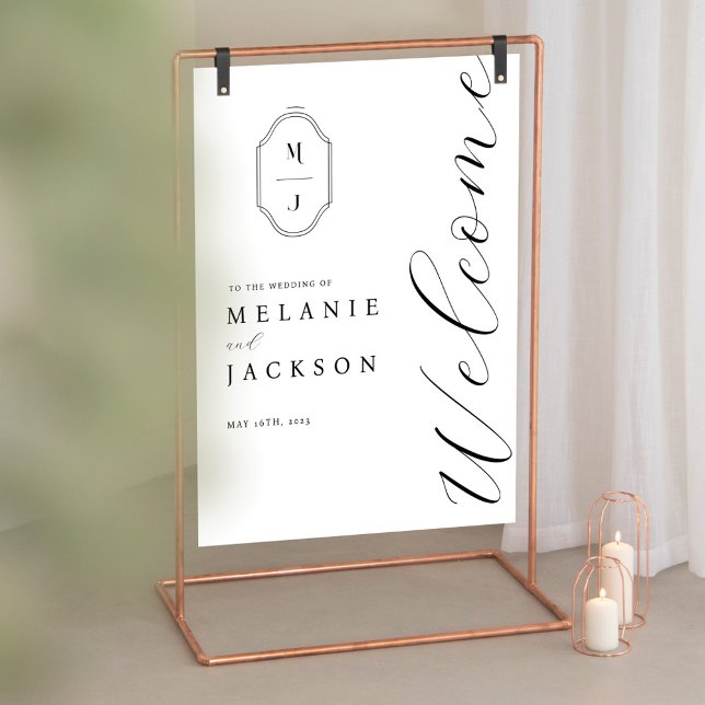 Welcome Black & White Personalized Monogram Crest Foam Board (Creator Uploaded)