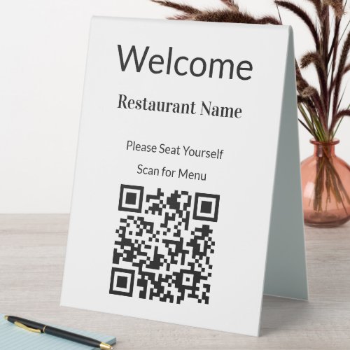 Welcome Black White QR Code Menu Seat Yourself Table Tent Sign