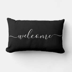 Welcome Black & White Quote Calligraphy Typography Lumbar Pillow