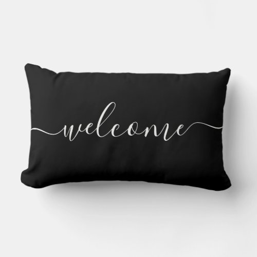 Welcome Black  White Quote Calligraphy Typography Lumbar Pillow