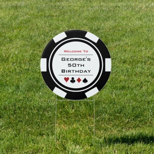 Welcome Black White Red Poker Chip Birthday Party Sign