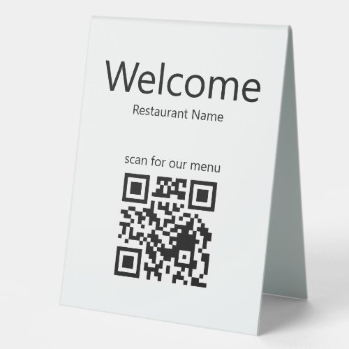 Welcome Black White Scan QR Code for Menu Business Table Tent
