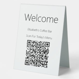 Welcome Black White Scan QR Code for Menu Template Table Tent