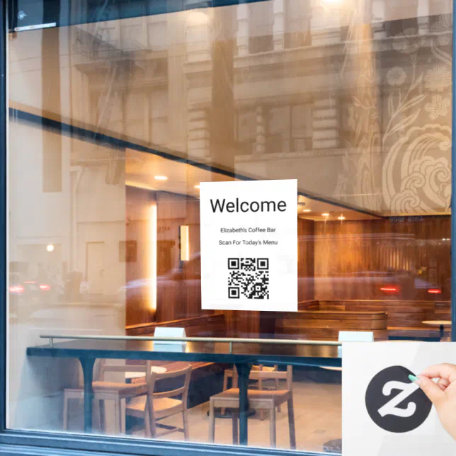 Welcome Scan Image Welcome Black White Scan QR Code for Menu Template Window Cling | Zazzle