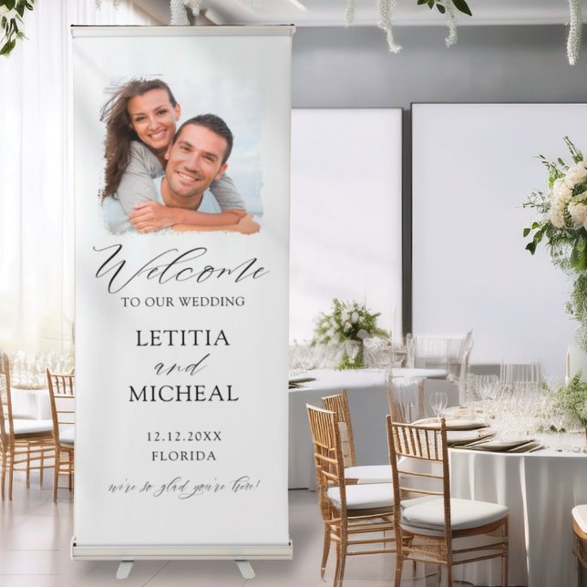 Welcome Black & White With Photo Wedding Retractable Banner (Creator Uploaded)