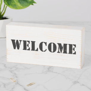 Welcome, black white wooden box sign