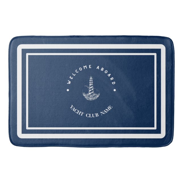 Welcome Blue Anchor Nautical sailing Boat DIY Name Bath Mat (Front)