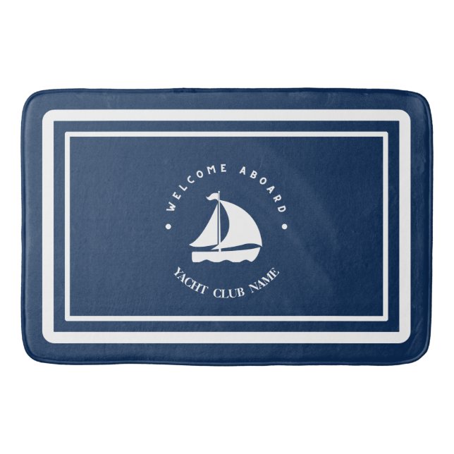 Welcome Blue Anchor Nautical sailing Boat DIY Name Bath Mat (Front)