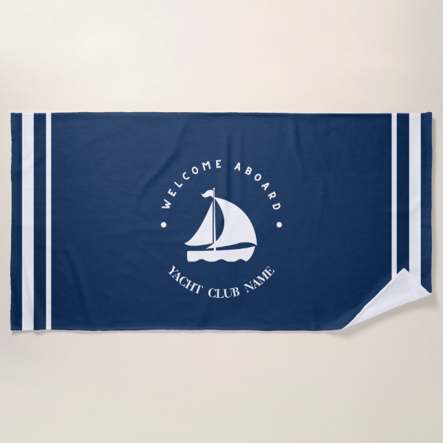 Welcome Blue Anchor Nautical sailing Boat DIY Name Beach Towel (Front)