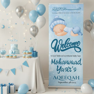 Welcome blue aqeeqah muslim baby boy vertical retractable banner