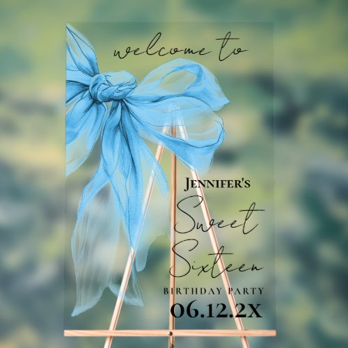 Welcome Blue Bow Coquette Script Sweet 16 
