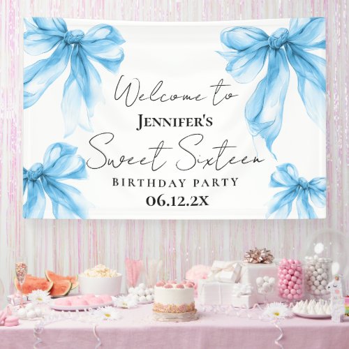 Welcome Blue Bow Coquette Script Sweet 16 