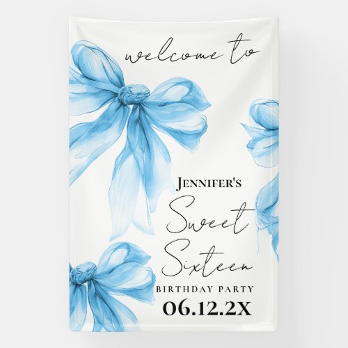 Welcome Blue Bow Coquette Script Sweet 16 