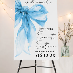 Welcome Blue Bow Coquette Script Sweet 16 Foam Board