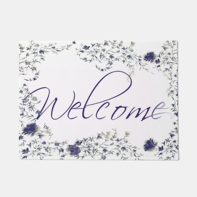 Welcome blue floral doormat (Front)