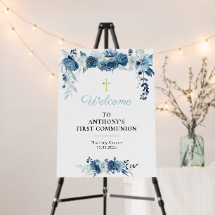 welcome   blue floral first communion sign