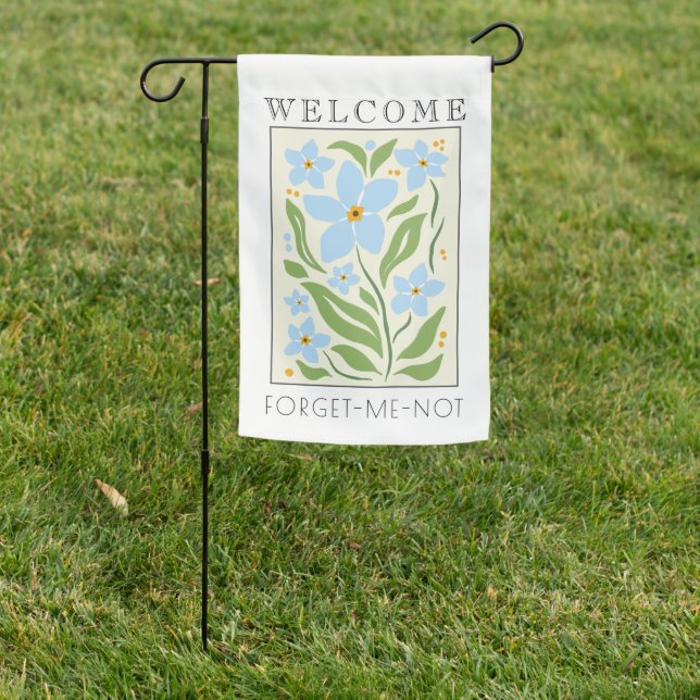 WELCOME, Blue Forget-Me-Not Flowers Garden Flag (In SItu)