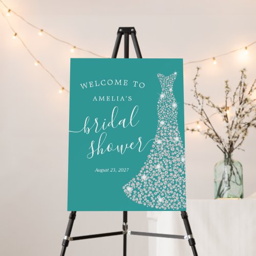 Welcome Blue Jewel Dress Bridal Shower Sign