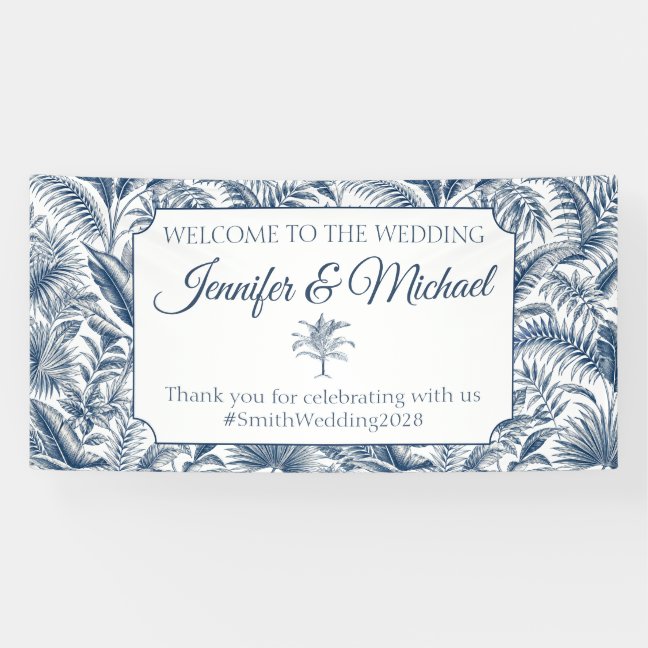 wELCOME Blue Palm Botanical Wedding Banner