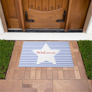 Welcome | Blue Stripes & White Star Door Mat
