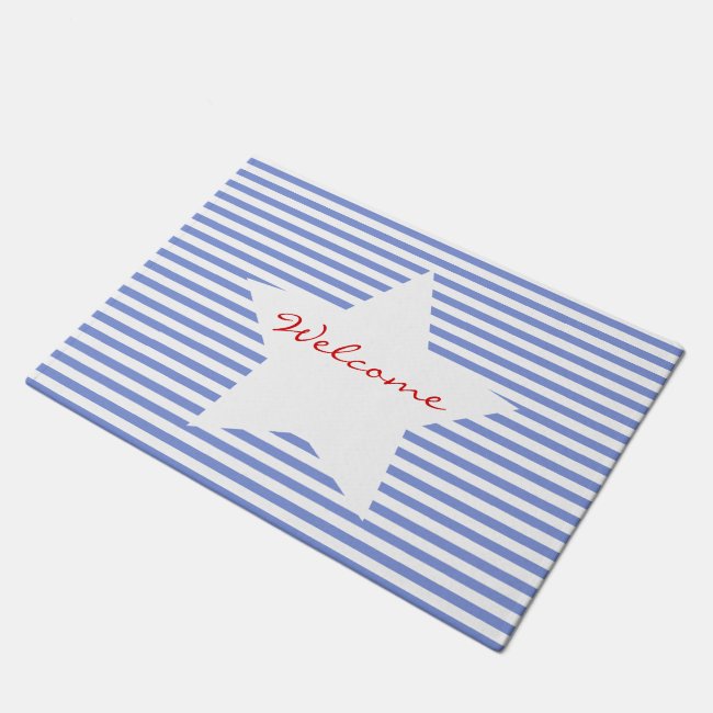 Welcome | Blue Stripes & White Star Door Mat