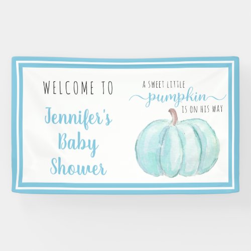 Welcome Blue Sweet Little Pumpkin Baby Shower Banner