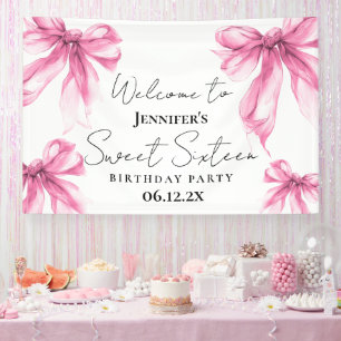 Welcome Blush Pink Bow Coquette Script Sweet 16 Banner