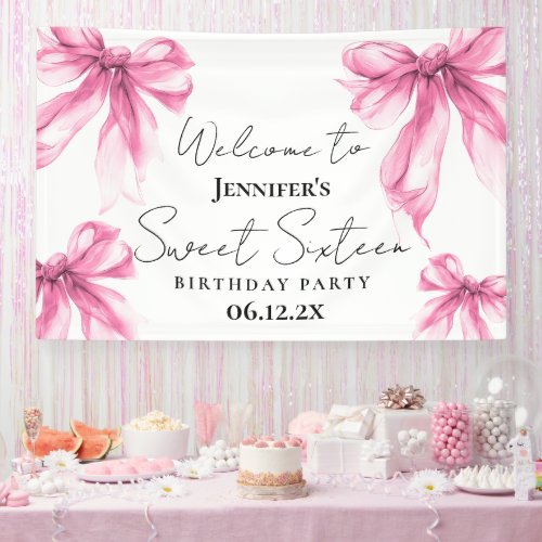 Welcome Blush Pink Bow Coquette Script Sweet 16 