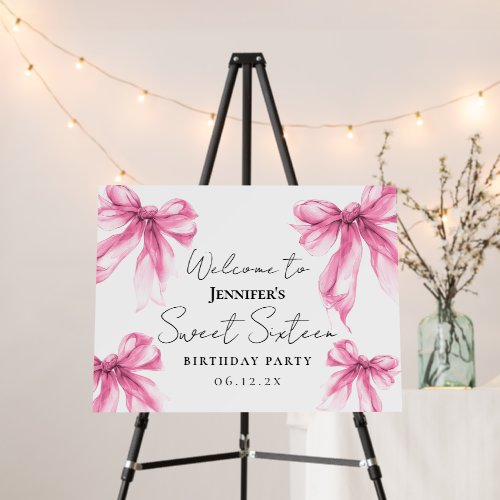 Welcome Blush Pink Bow Coquette Script Sweet 16 