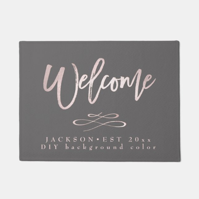 Welcome, Blush Pink Brush Script+DIY color Doormat (Front)