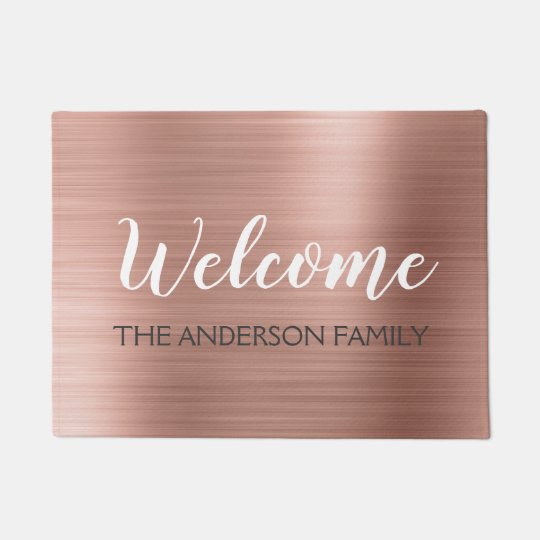 Welcome Blush Pink Rose Gold Family Name Doormat Zazzle Com