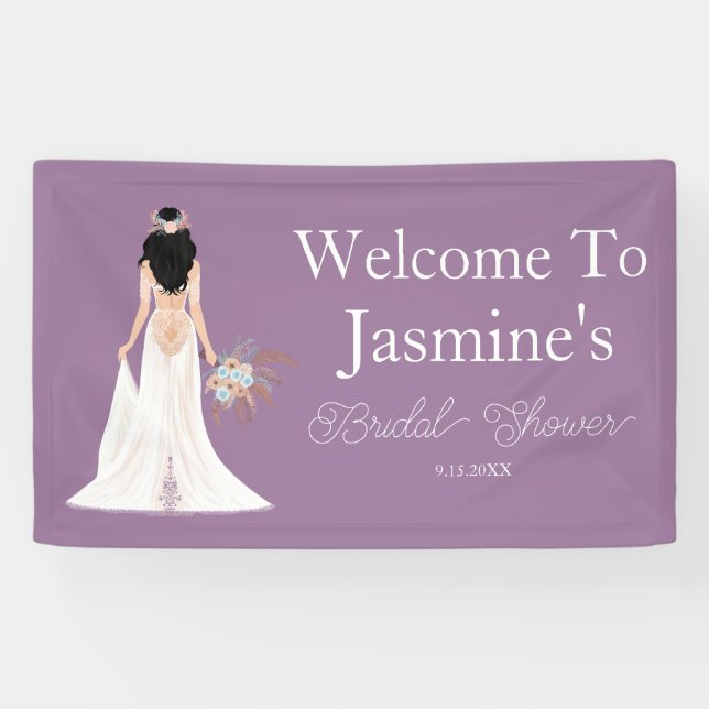 Welcome Boho Black Hair Bride  Banner (Horizontal)
