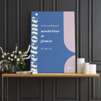 Welcome Bold Blue & Purple Retro Abstract Wedding Foam Board