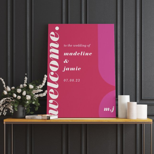 Welcome Bold Pink Magenta Retro Abstract Wedding Foam Board (Creator Uploaded)