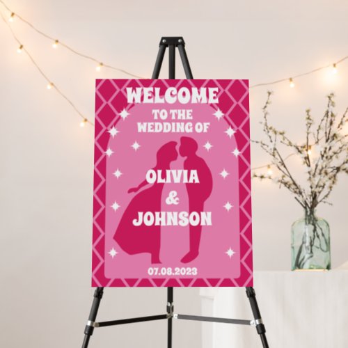 Welcome Bold Pink Magenta Retro Boho Arch Wedding Foam Board
